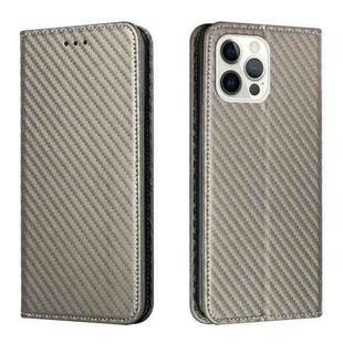 For iPhone 14 Pro Max Carbon Fiber Texture Magnetic Flip Leather Phone Case (Grey)