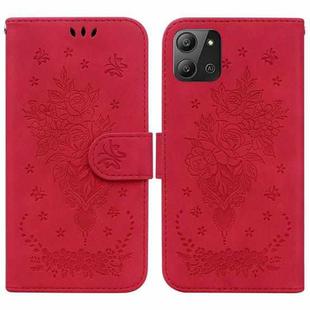 For Infinix Hot 11 2022 Butterfly Rose Embossed Leather Phone Case(Red)