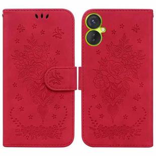 For Tecno Spark 9 Pro Butterfly Rose Embossed Leather Phone Case(Red)