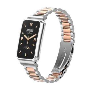 For Xiaomi Mi Band 7 Pro Three-Bead Metal Watch Band(Silver Rose Gold)