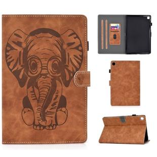 For Galaxy Tab S5e T720 T725 Embossed Elephant Pattern Horizontal Flip PU Leather Case with Sleep Function & Magnetic Buckle & Bracket and Card Slot(Brown)