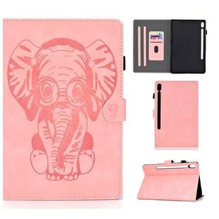 For Galaxy Tab S6 T860 T865 Embossed Elephant Pattern Horizontal Flip PU Leather Case with Sleep Function & Magnetic Buckle & Bracket and Card Slot(Pink)