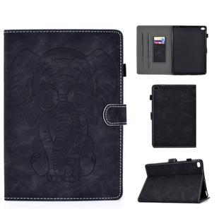 For iPad 9.7 2017 / 2018 Embossed Elephant Pattern Horizontal Flip PU Leather Case with Sleep Function & Magnetic Buckle & Bracket and Card Slot(Black)