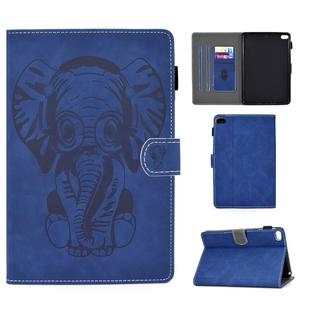 For iPad mini 1/2/3/4/5 Embossed Elephant Pattern Horizontal Flip PU Leather Case with Sleep Function & Magnetic Buckle & Bracket and Card Slot(Blue)