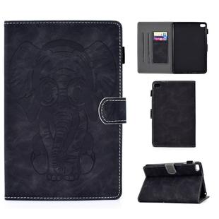 For iPad mini 1/2/3/4/5 Embossed Elephant Pattern Horizontal Flip PU Leather Case with Sleep Function & Magnetic Buckle & Bracket and Card Slot(Black)