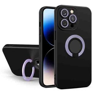 For iPhone 14 Pro Contrast Color TPU Holder Phone Case(Black Purple)