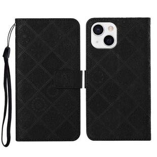For iPhone 14 Ethnic Style Embossed Pattern Leather Phone Case (Black)