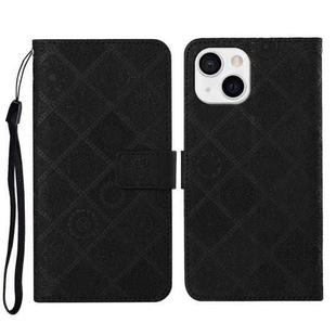For iPhone 14 Plus Ethnic Style Embossed Pattern Leather Phone Case (Black)