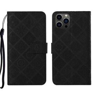 For iPhone 14 Pro Max Ethnic Style Embossed Pattern Leather Phone Case (Black)