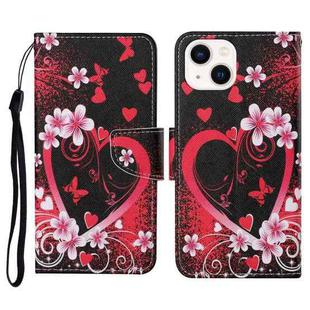 For iPhone 14 3D Colored Drawing Flip Leather Phone Case (Red Heart)