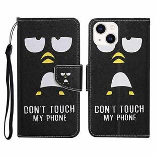 For iPhone 14 Plus 3D Colored Drawing Flip Leather Phone Case (Penguins)