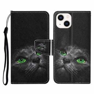 For iPhone 14 Plus 3D Colored Drawing Flip Leather Phone Case (Black Cat)