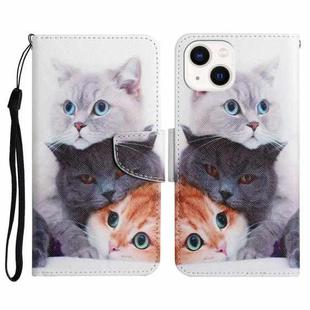 For iPhone 14 Plus 3D Colored Drawing Flip Leather Phone Case (3 cats)