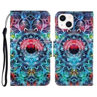 For iPhone 14 Plus 3D Colored Drawing Flip Leather Phone Case (Mandala)