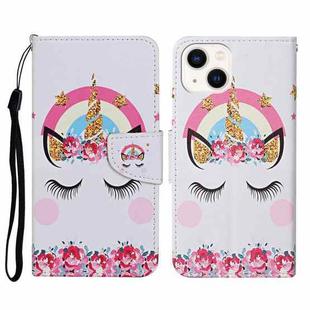 For iPhone 14 Plus 3D Colored Drawing Flip Leather Phone Case (Crown Unicorn)