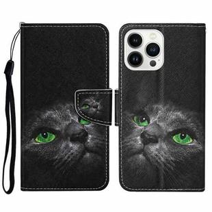 For iPhone 14 Pro 3D Colored Drawing Flip Leather Phone Case(Black Cat)