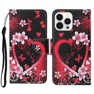 For iPhone 14 Pro 3D Colored Drawing Flip Leather Phone Case(Red Heart)