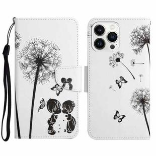 For iPhone 14 Pro 3D Colored Drawing Flip Leather Phone Case(Dandelions)