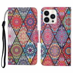 For iPhone 14 Pro 3D Colored Drawing Flip Leather Phone Case(Rhombus Totem)