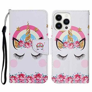 For iPhone 14 Pro 3D Colored Drawing Flip Leather Phone Case(Crown Unicorn)