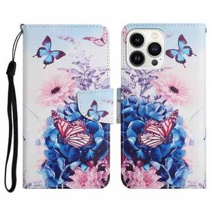 For iPhone 14 Pro Max 3D Colored Drawing Flip Leather Phone Case (Purple butterfly)