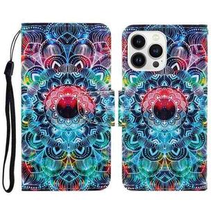 For iPhone 14 Pro Max 3D Colored Drawing Flip Leather Phone Case (Mandala)
