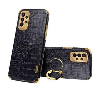 For Samsung Galaxy A23 5G 6D Electroplating Crocodile Texture Phone Case With Holder(Black)