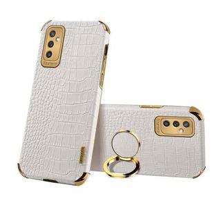For Samsung Galaxy M52 5G 6D Electroplating Crocodile Texture Phone Case With Holder(White)