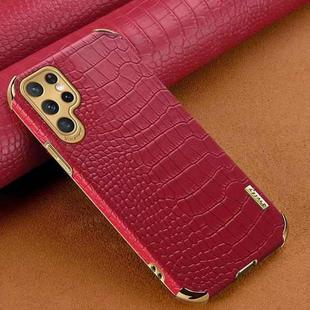 For Samsung Galaxy S22 Ultra 5G 6D Electroplating Crocodile Texture Phone Case(Red)