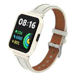For Xiaomi Mi Watch Lite / Redmi Watch Genuine Leather Metal Case Integrated Watch Band(Warm White + Ivory Case)