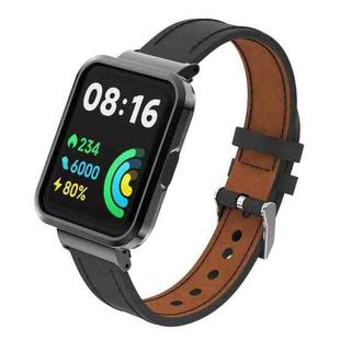 For Xiaomi Mi Watch Lite / Redmi Watch Genuine Leather Metal Case Integrated Watch Band(Black)