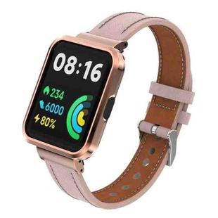 For Xiaomi Mi Watch Lite / Redmi Watch Genuine Leather Metal Case Integrated Watch Band(Light Pink)