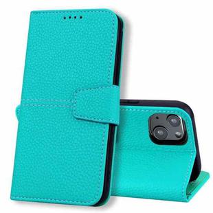 For iPhone 14 Plus Litchi RFID Leather Phone Case (Malachite Blue)