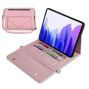 For Samsung Galaxy Tab S7 / S8 3-fold Zipper Leather Tablet Case Crossbody Pocket Bag(Pink)