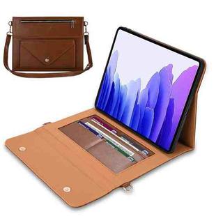 For Samsung Galaxy Tab S7 / S8 3-fold Zipper Leather Tablet Case Crossbody Pocket Bag(Brown)