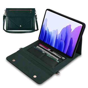 For Samsung Galaxy Tab S7+ / S8+ / S7 FE 3-fold Zipper Leather Tablet Case Crossbody Pocket Bag(Green)