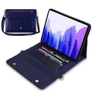 For Samsung Galaxy Tab S8 Ultra 3-fold Zipper Leather Tablet Case Crossbody Pocket Bag(Blue)