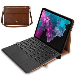 For Microsoft Surface Pro 7 / Pro 7+ 3-fold Zipper Leather Tablet Case Crossbody Pocket Bag(Brown)