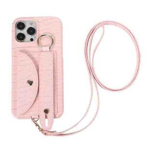 For iPhone 11 Functional Card Bag PC Phone Case with Ring & Lanyard (Pink)