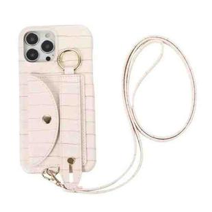 For iPhone 11 Pro Functional Card Bag PC Phone Casewith Ring & Lanyard (White)