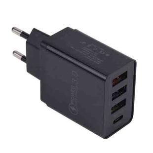 AR-2025 4 in 1 QC3.0 PD20W 3xUSB + USB-C / Type-C Wall Travel Charger, EU Plug(Black)