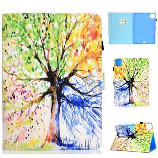 For iPad Pro 11 2020 Sewing Thread TPU Left and Right Flat Leather Tablet Case with Sleep Function & Card Slot & Buckle Anti-skid Strip and Pen Cover(Colorful Tree)