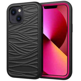 For iPhone 14 Wave Pattern 3 in 1 Silicone + PC Shockproof Phone Case (Black+Hot Pink)