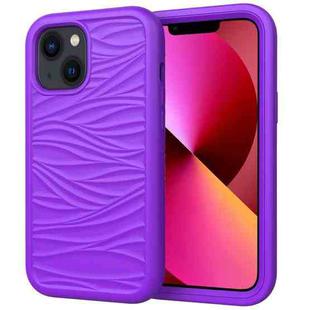 For iPhone 14 Wave Pattern 3 in 1 Silicone + PC Shockproof Phone Case (Purple)