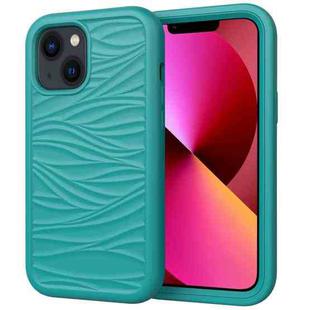 For iPhone 14 Plus Wave Pattern 3 in 1 Silicone + PC Shockproof Phone Case (Dark Sea Green)