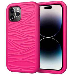 For iPhone 14 Pro Wave Pattern 3 in 1 Silicone + PC Shockproof Phone Case(Hot Pink)