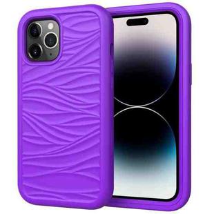 For iPhone 14 Pro Wave Pattern 3 in 1 Silicone + PC Shockproof Phone Case(Purple)