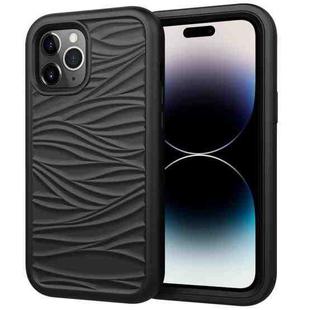 For iPhone 14 Pro Max Wave Pattern 3 in 1 Silicone + PC Shockproof Phone Case (Black)