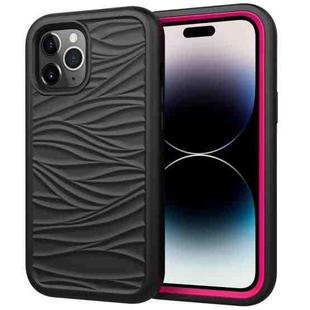 For iPhone 14 Pro Max Wave Pattern 3 in 1 Silicone + PC Shockproof Phone Case (Black+Hot Pink)