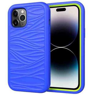 For iPhone 14 Pro Max Wave Pattern 3 in 1 Silicone + PC Shockproof Phone Case (Blue+Olivine)